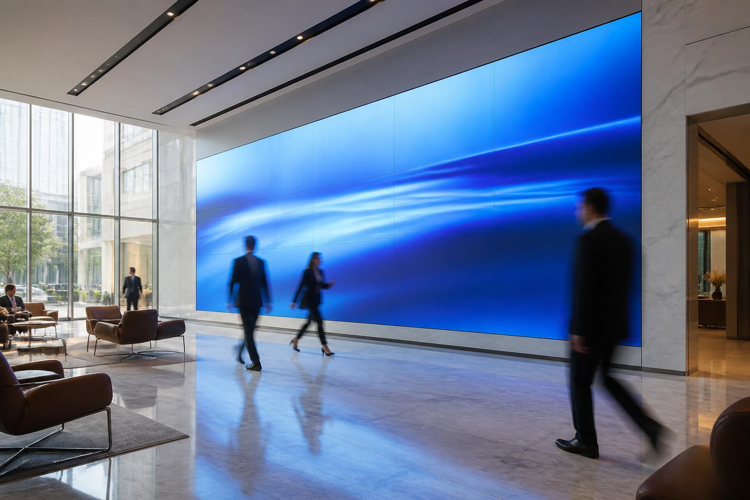 Hall d'entreprise équipé d'un mur LED en location longue durée