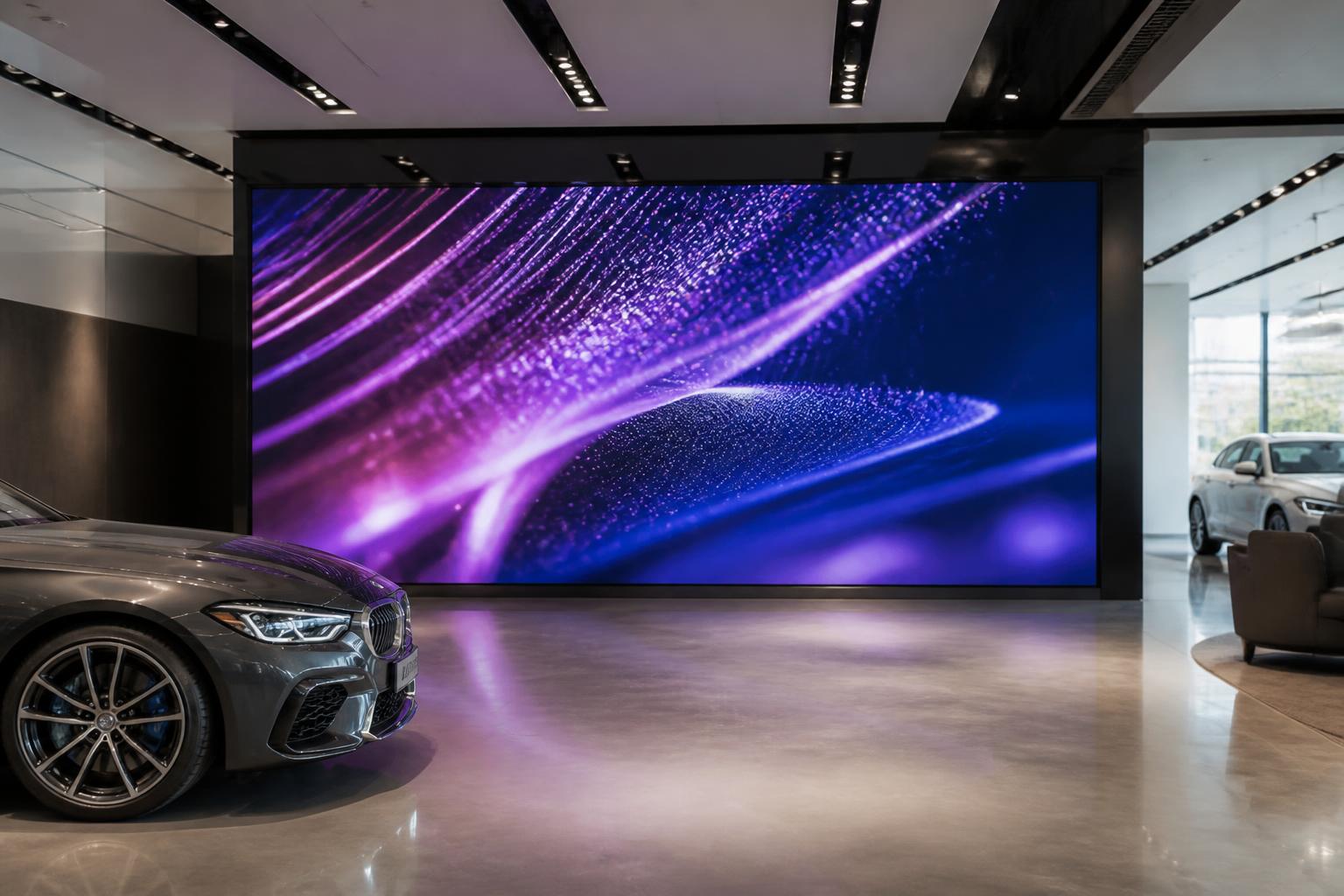Écran LED géant installé en longue durée dans un showroom premium
