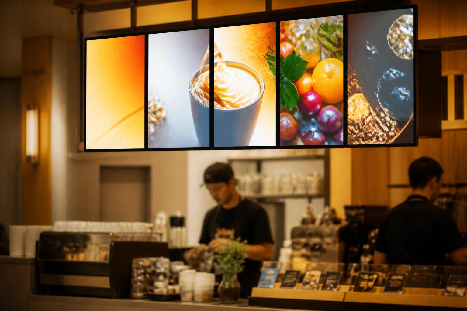 Écran LED en location longue durée dans un commerce de restauration